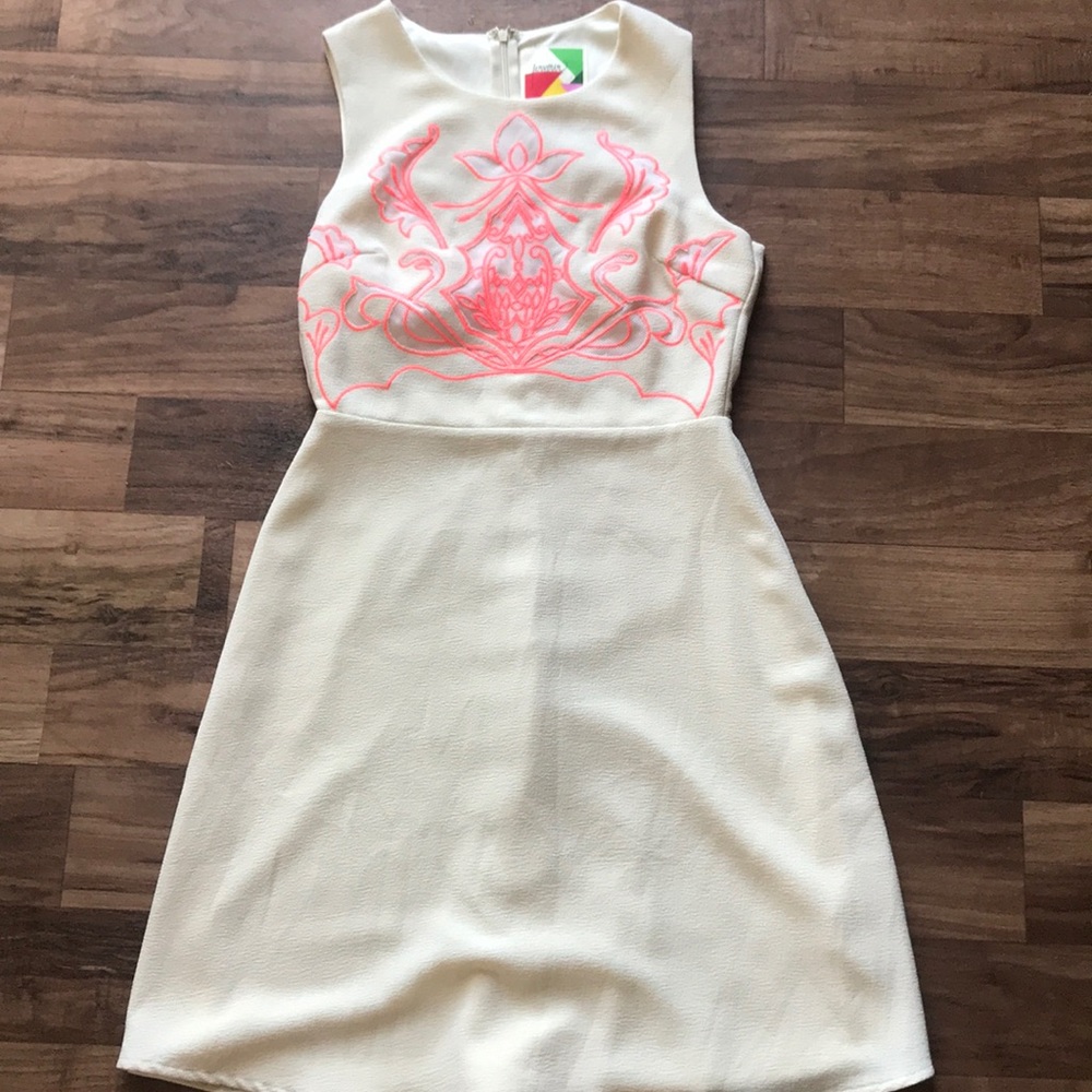 Beautiful cream and neon pink dress.